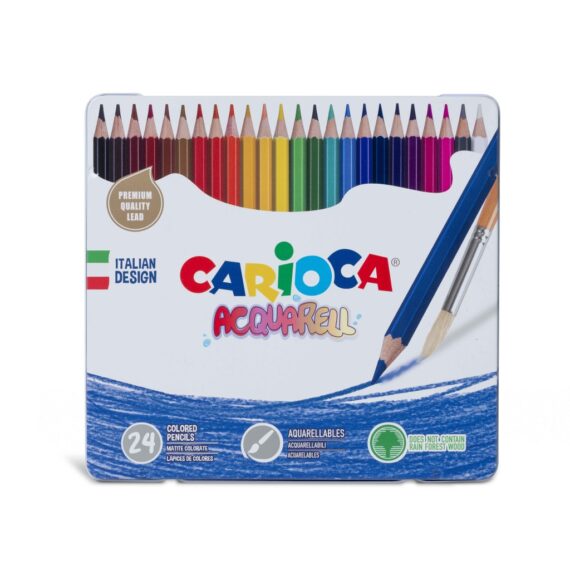 Creioane colorate CARIOCA Acquarell 24/set, în cutie metalică