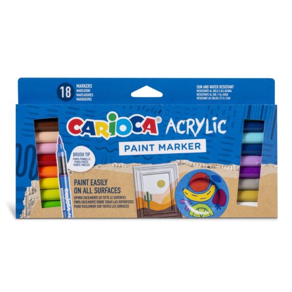 Marker cu vopsea acrilică și vârf pensulă Carioca 18 buc/set