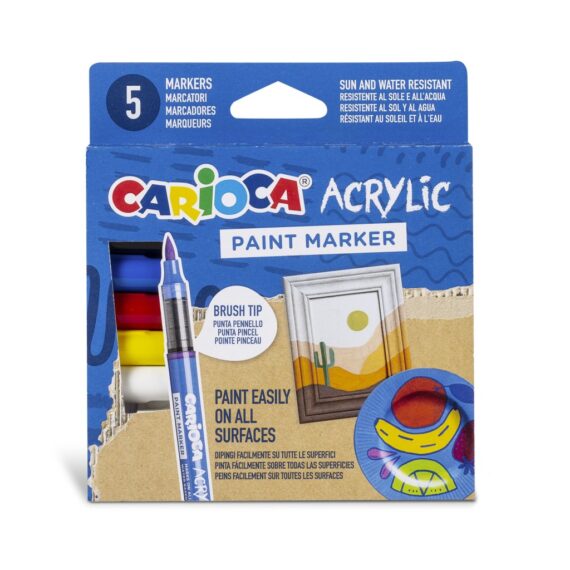 Marker cu vopsea acrilică și vârf pensulă Carioca 5 buc/set